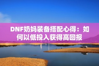 DNF奶妈装备搭配心得：如何以低投入获得高回报